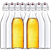 Encheng 32 oz Clear Glass Bottles with Air Tight Lids,Easy Cap Bottle for Beer and Home Brewing,Glass Kombucha Bottles with Stoppers,Swing Top Bottle for Beverages 8 Pack