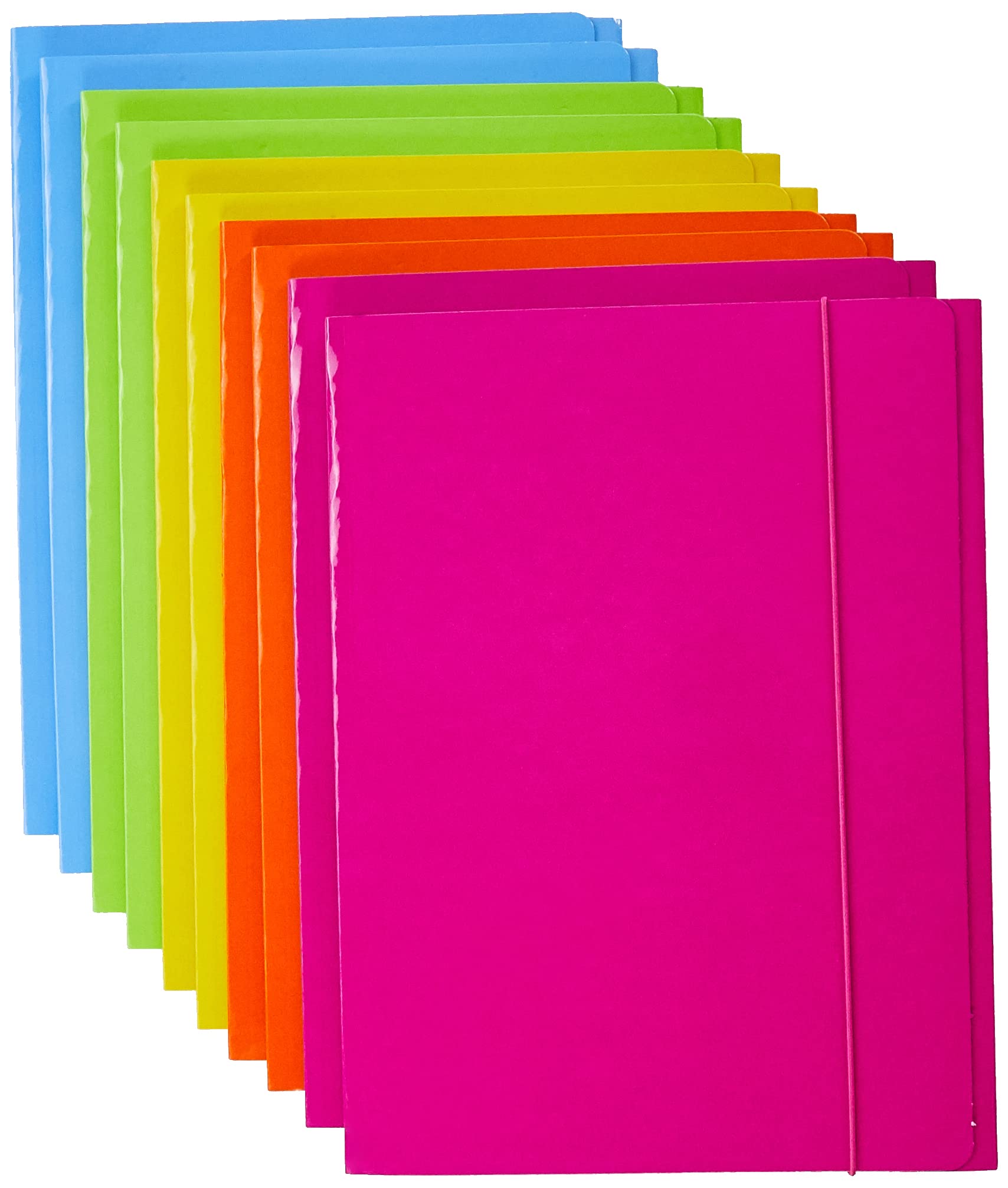 Folder 3 Flaps with Elastic 600 g, A4 Format, Assorted Colours: Light Blue-Acid Green, Orange-Fuchsia-Yellow, Pack of 50