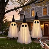 KIWDY Halloween Ghost Decor Outdoor, Halloween Hanging Ghost Decorations | Set of 3, LED Lights &amp; Remote Control, Timer Function, Waterproof, Three Different Sizes, Unique Ghost &amp; Witch Fusion Design
