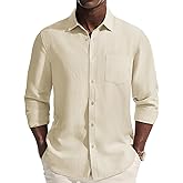 PJ PAUL JONES Men's Casual Button Down Shirts Long Sleeve Linen Beach Wedding Shirt Summer Vacation Shirt for Men
