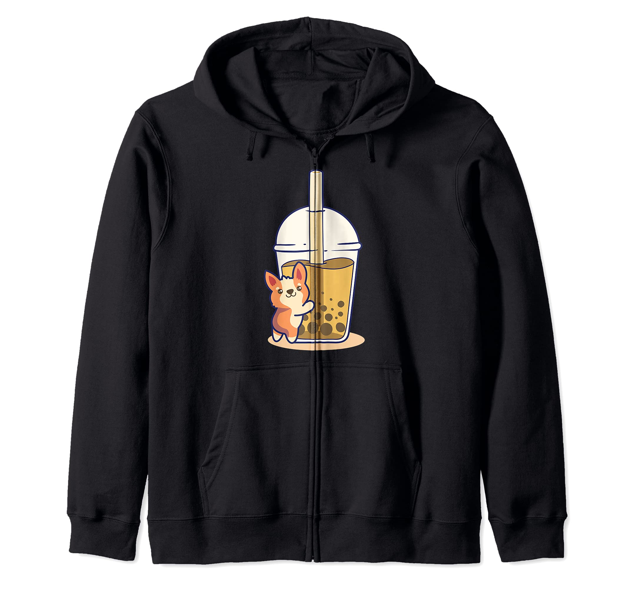 Corgi Lover I Bubble Tea I Bobas I Boba Tea I Kawaii Corgi Zip Hoodie