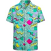 Artsadd 80s 90s Outfit for Men Hawaiian Shirt Button Down Short Sleeve Big and Tall Funny Party Retro Vintage