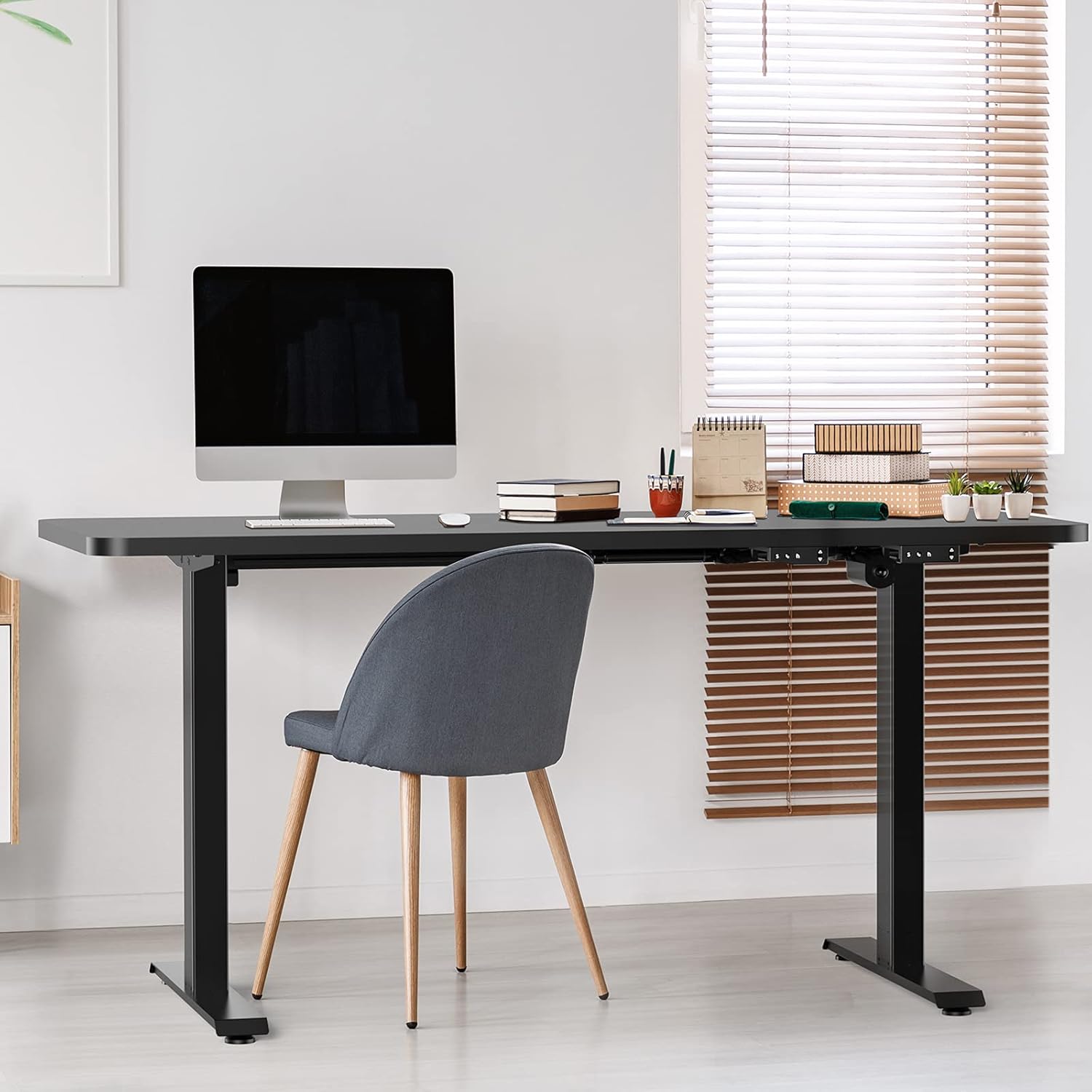 ErGear Electric Height Adjustable Standing Desk, 48 x 24 Inches Stand up Desk Workstation, Sit Stand Desk Home Office Table with Solid Wood Splice Tabletop Black: Kitchen & Dining