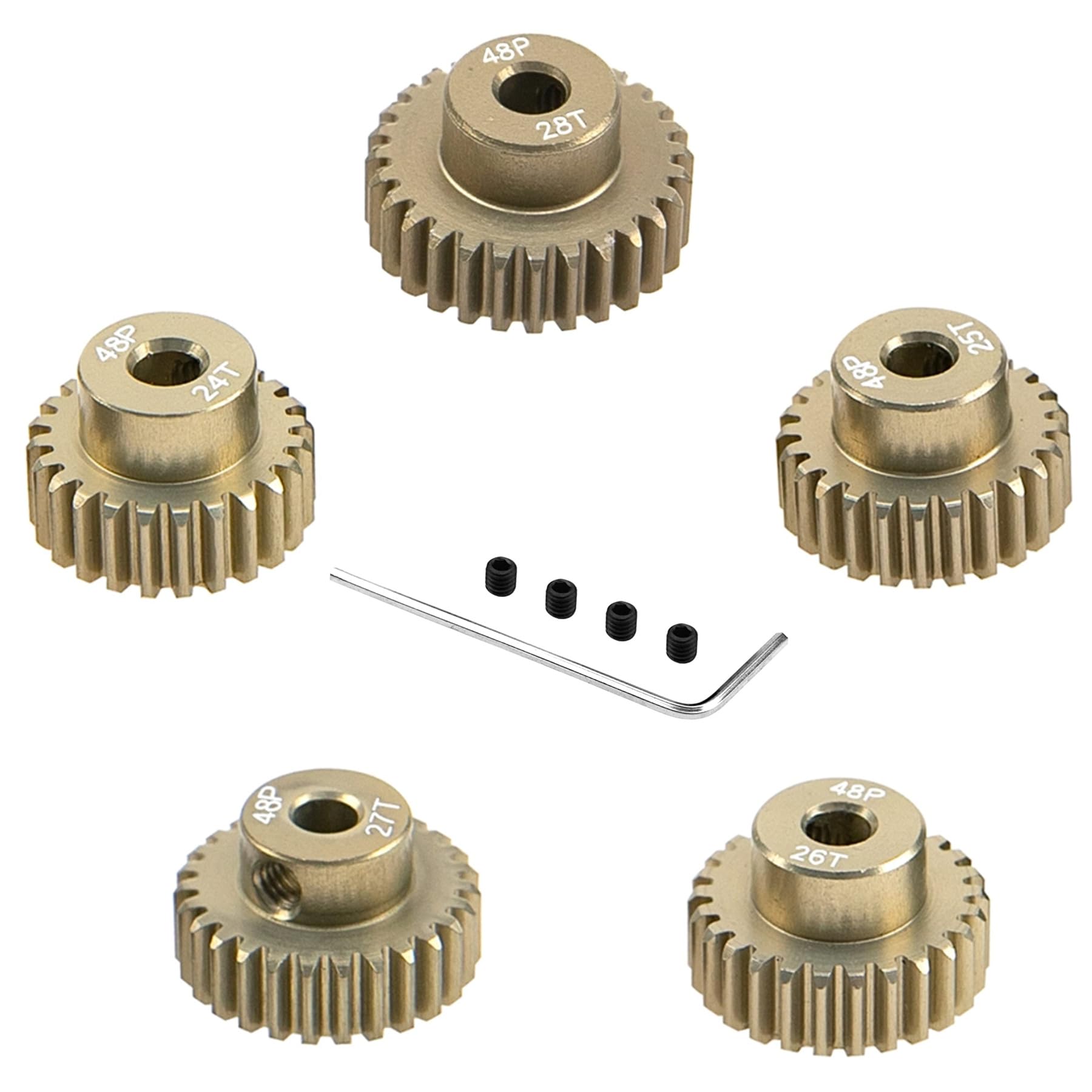 Photo 1 of Dantenron RC 1/10 RC Car 7075 Aluminum Alloy 48DP 3.175mm (1/8 inch) Pinion Gear Sets 24T 25T 26T 27T 28T Motor Gears Fit 3.175mm Shaft for 1:10 RC Car HPI Losi Axial Traxxas Tamiya 5Pack