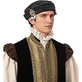 FURPHI Medieval Tudor Beret Hat Renaissance Faux Suede Cap with Up Brim Halloween Costume Accessories for Men Women