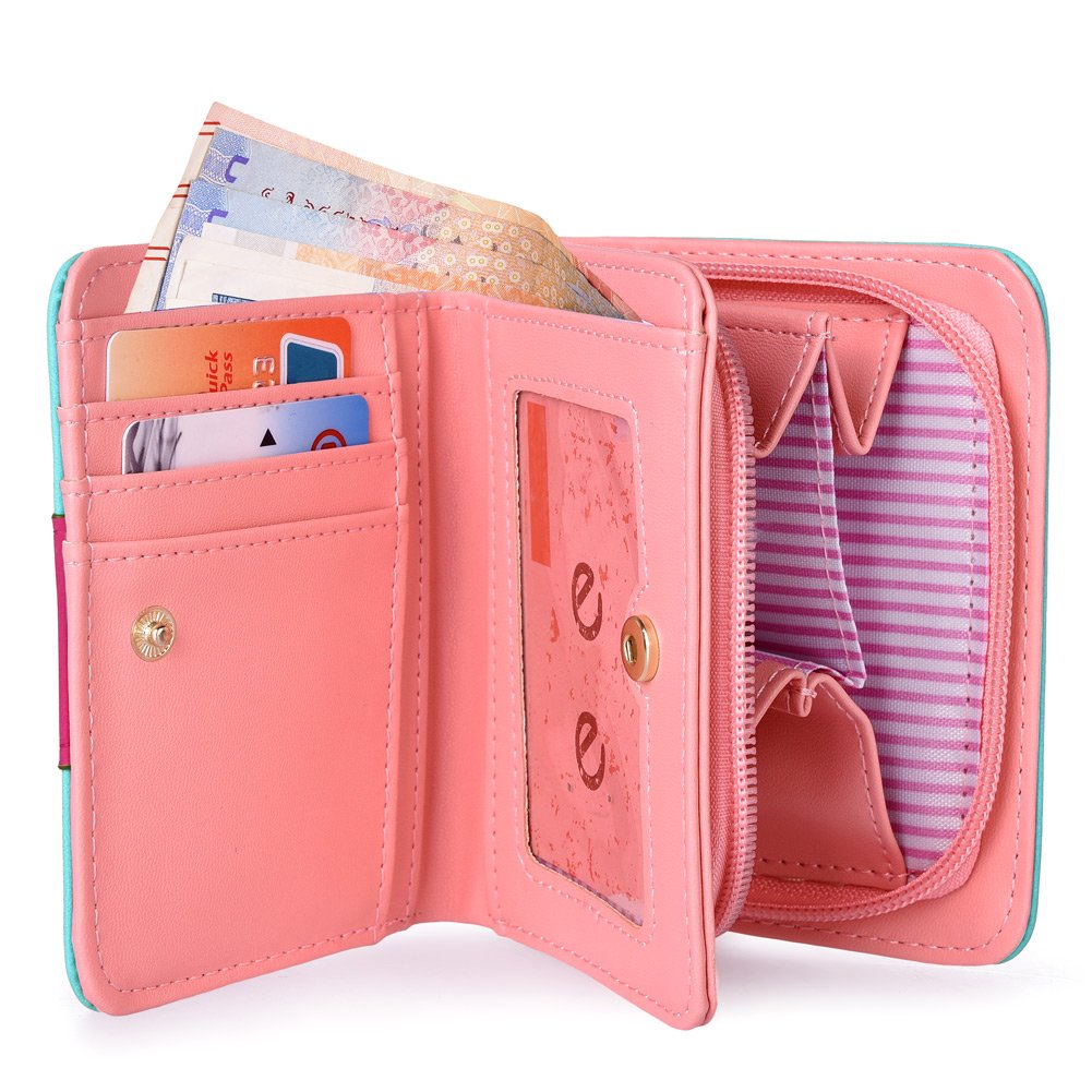 Vbiger Geldbörse Mädchen Kleine Geldbeutel Portemonnaie Damen Niedliche Katzen Muster Geldbörse für Kinder Wasser grün