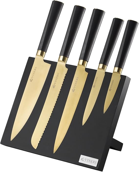 Viners Titan Kitchen Knife Block Set, Stainless Steel, Gold, 10 x 34 x