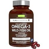 Igennus Ultra Pure Omega 3 rTG IFOS-Certified Triglyceride Wild Fish Oil | 1360mg fish oil, 1000mg EPA &amp; DHA per 2 softgels; 70% concentrated omega 3 &amp; astaxanthin; non-GMO; 180 softgels, 90 servings