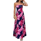 PRETTYGARDEN Sleeveless Floral Summer Maxi Dresses for Women 2026 Tube Top Flowy Long Dress Tropical Beach Vacation Clothes