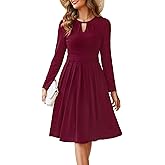Annebouti Womens 2026 Spring Long Sleeve Keyhole Neckline A-Line Pleated Casual Semi-Formal Midi Dress with Pockets