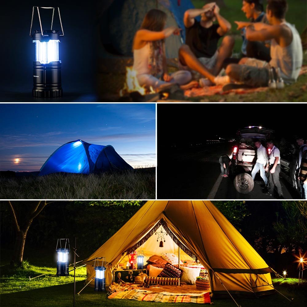 TANSOREN 2 PACK LED Camping Lantern, COB Ultra Bright Collapsible with 6 AA Batteries, Magnetic Base, Hanging Hook for Emergency, Hurricane, Hiking, Outage