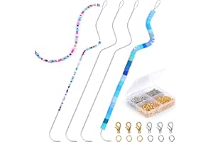 GarfxG Beading Needles Set Includes 4 Pcs Beading Spinning Needles, 100 Pcs Lobster Clasps and 800 Pcs Closed Loops, Beading and Sequin Embroidery Handmade DIY