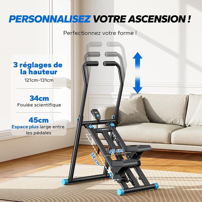 2026 Stair Stepper Pro, Stairmaster pour la Maison avec 3 Niveaux de résistance réglables, Machine d'escalade Verticale Pliable avec Guidon réglable pour la Maison, Le Bureau, Appareil de