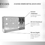 EVOGES Double Metal Back Box 25mm 2 Gang BS4662 1.0mm Brass Terminal view 3
