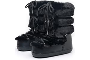 ZHENAIYISHENG Furry Faux Fur Boots for Women - Fuzzy Boots for Women Winter Snow Boots - Fluffy Black White Pink Fur Boots- Lace-up Mid-Calf Water-Resistant Platform Boots