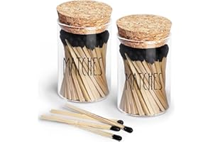 SLJMR Match Holder with Strikers,Glass Cute Decorative Modern Home Decor Gifts Match Jar Set of 2,Matches Not Included (3.1 inch x 1.8 inch)