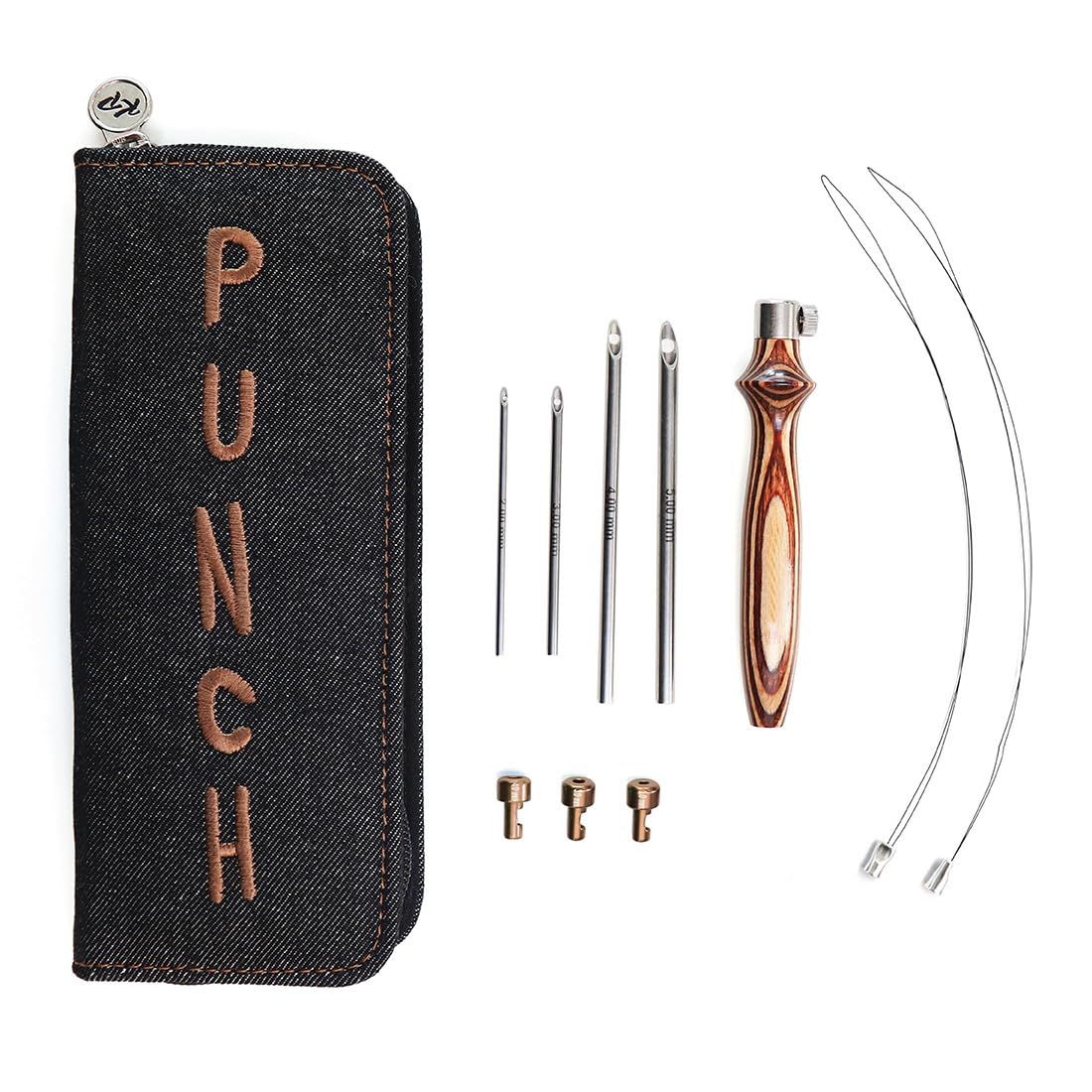 KnitPro - KnitPro Smooth Finished Earthy Wood and Shiny Metal Punch Needles Embroidery Kit - 1 Set
