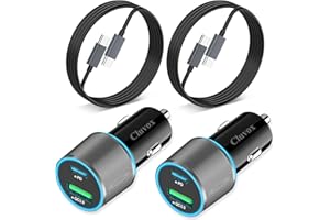 CLUVOX 2 Pack 38W USB C Car Charger Fast Charging for iPhone 15 Pro/Max/Plus/Samsung Galaxy S24/Ultra/S23/S22 fe Dual Port Cigarette Lighter USB Charger[20W PD+18W QC] with 3.3FT Type C Cable- Grey