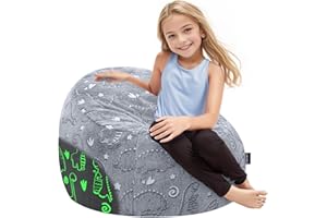 COMAX Bean Bag Chairs for Kids, Toddler BeanBag Sofa with Filler Dinosaur Bean Couch Stuffed for Boys and Girls, Lazy Floor Chair for Playroom, Nursery Room, Grey Dino
