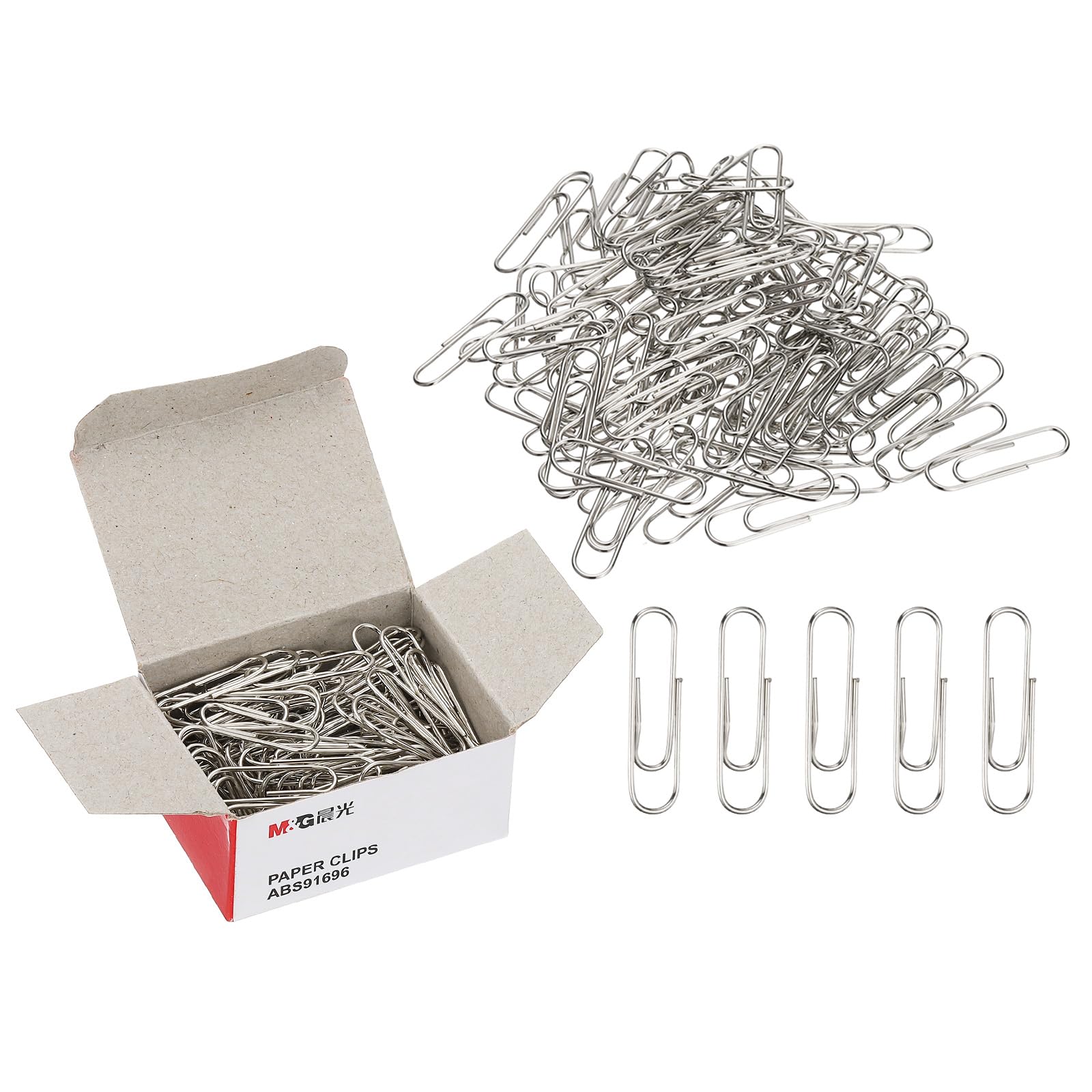M&G 2000pcs Paper Clip, 28mm Small Paper Clip Medium Metal Clips Rust-Proof Strong Durable Bulk for Paper Office, 6 Pack Carton, Silver Tone
