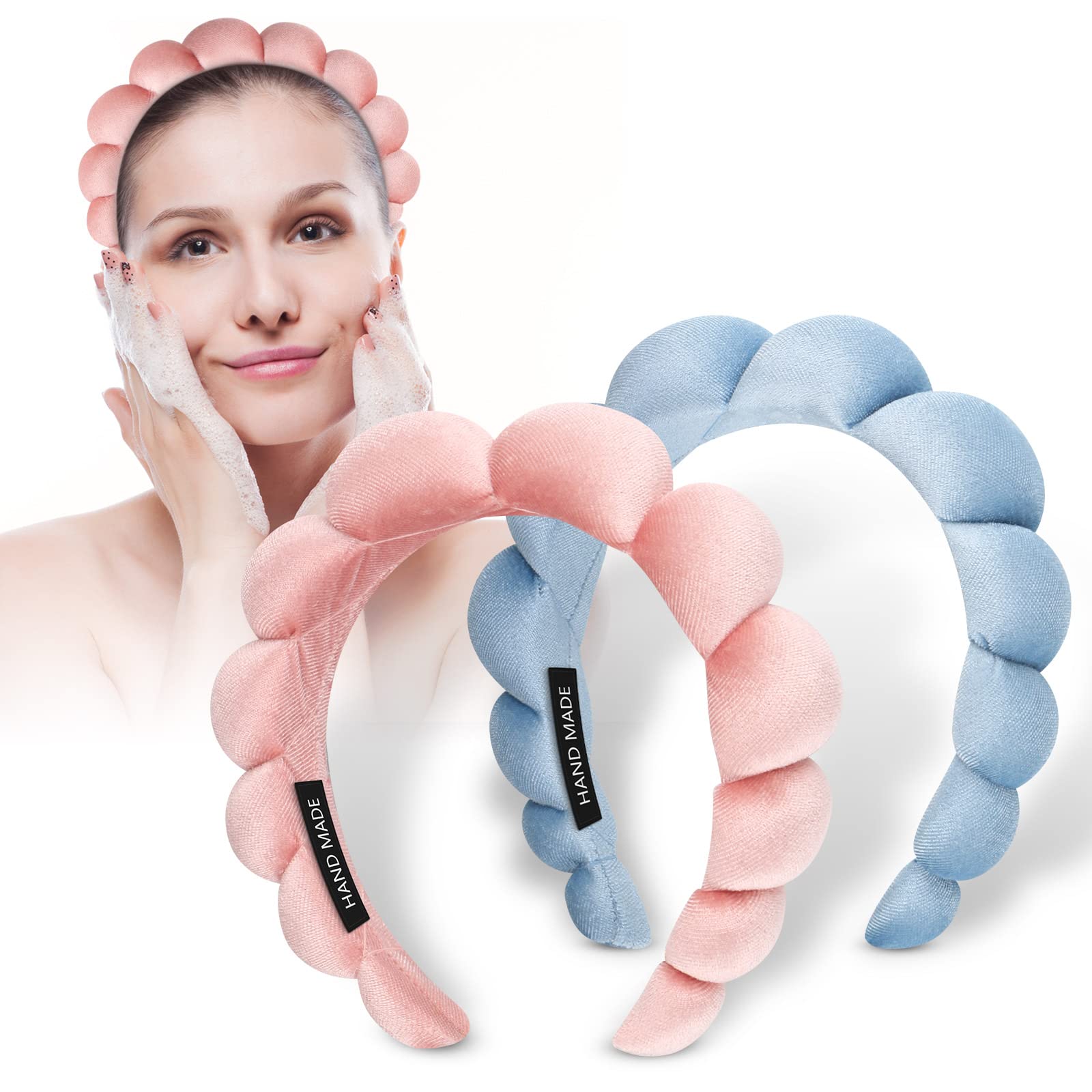 Spa Headbands Women Makeup HeadbandSponge Padded Soft Terry Towel Cloth Hair Band for Skincare Makeup Removal,Face Washing 2pack (Pink Blue) — image 1