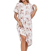 Kabento Nightgowns for Women Soft Cotton Short Sleeve Botton Night Gowns Long Sleepwear with Pockets