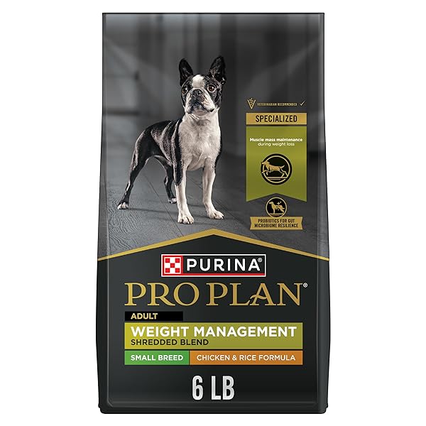 PURINA PRO PLAN SMALL BREED WEIGHT MANAGEMENT DRY DOG FOOD, SHREDDED BLEND CHICKEN AND RICE FORMULA – 6 LB. BAG