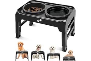 COMESOON Elevated 2-in-1 Dog Feeder With Slow Feeder and Water Bowl, 4 Heights Adjustable Raised Stand, Non-Slip Food Bowl for Medium Large Dogs, Black
