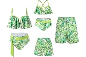 NIKDUCK Family Matching Swimsuit Set High Waisted Mommy and Me Swimsuit Two Piece V Neck Girls Bikini Bathing Suit