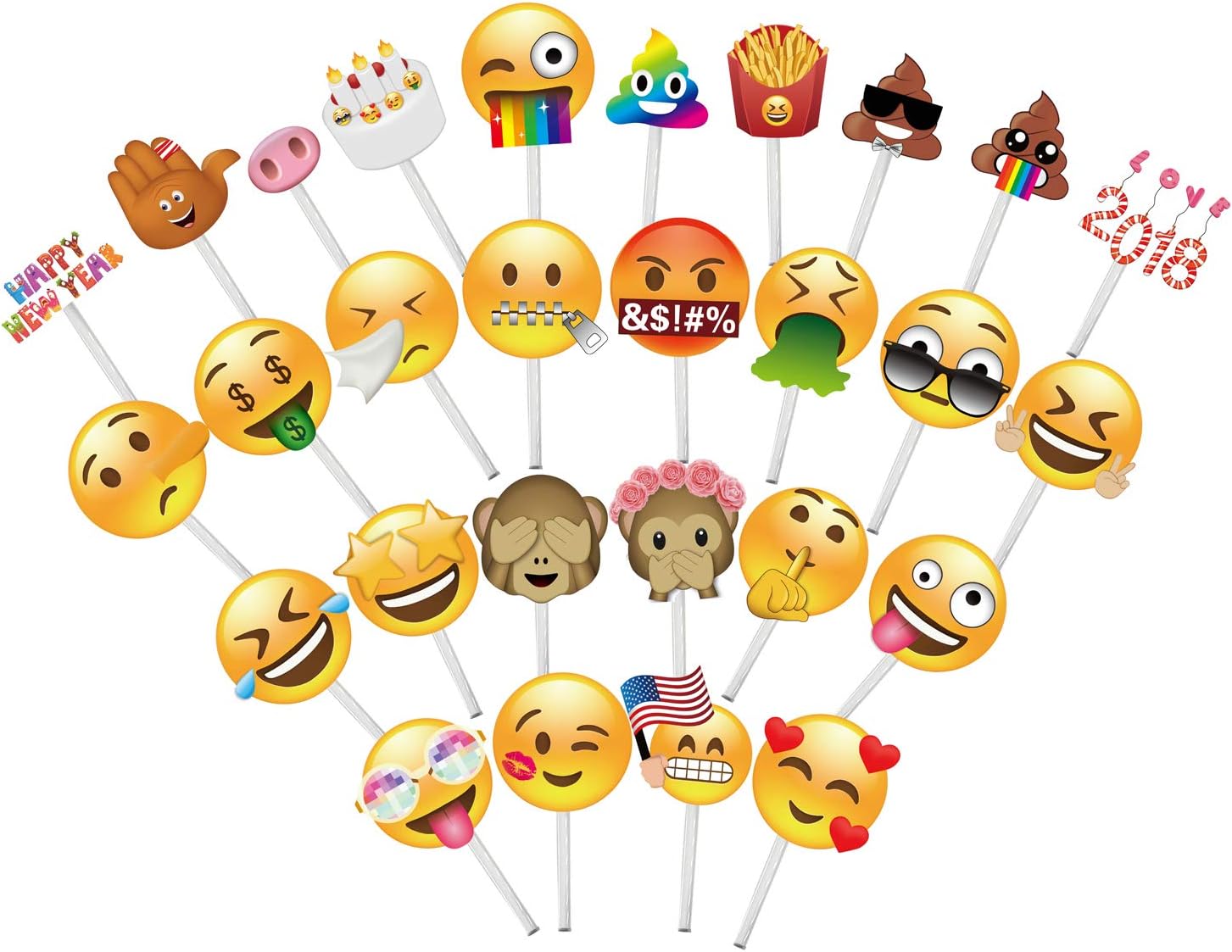 Ohlily Emoji Photo Booth Props 28 PCS Emoji Faces Big Size W/ 28 Pieces Plastic Stick