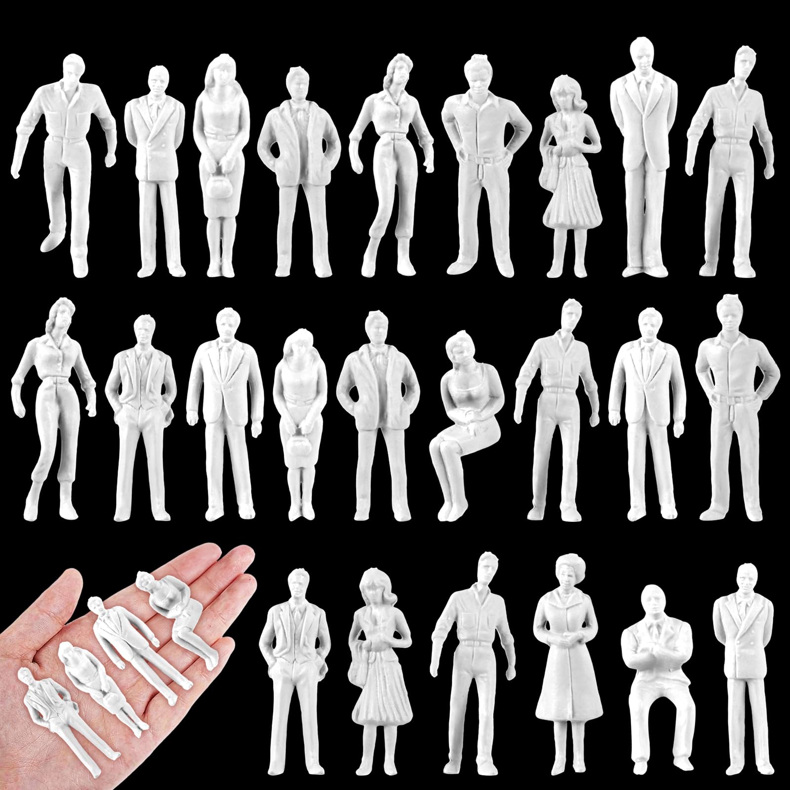 Namalu 30 Pcs 1: 30 Scale 2.17 inch White Unpainted Mini People Figures Miniature People for Model Trains Architectural Standing and Sitting Mini Diorama Figures for Architectural Project Scenes
