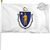 XIFAN Double Sided Massachusetts State Flag 3x5 ft, Heavy Duty 3 Ply Durable Polyester, MA Flag with Vibrant Print/4 Rows Hemming/Brass Grommets for Indoor Outdoor Decor