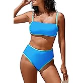 Pink Queen 2026 Women's High Waisted Bikini Sets Two Piece Swimsuit Color Block High Cut Bathing Suits Beach