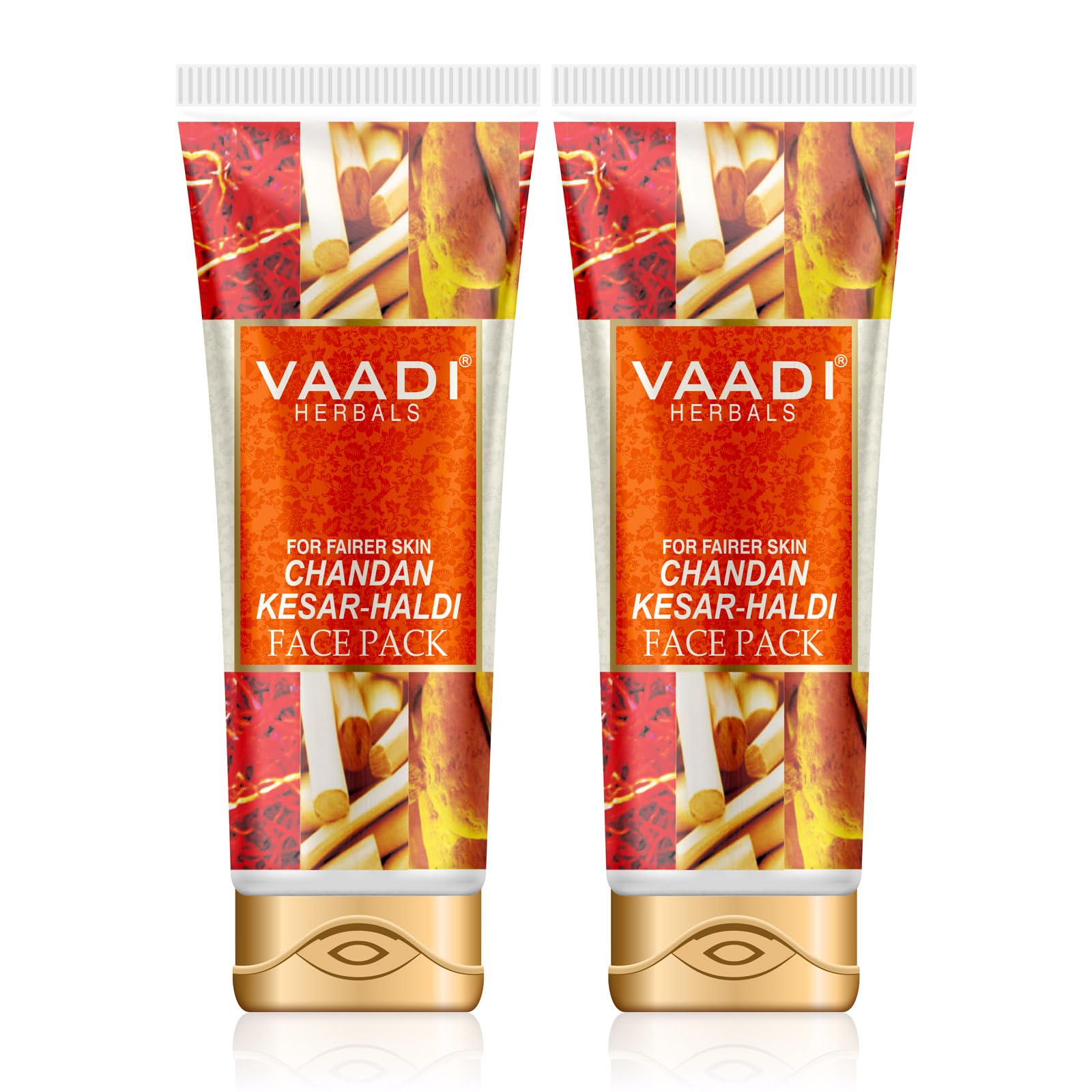 Vaadi Herbals Pack of 2 Chandan Kesar Haldi Fairness Face Pack For All Skin Type - 2 X 120 Gms