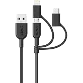 Anker Powerline II 3-in-1 Lightning, USB C, Micro USB Cable | Compatible with iPhone, iPad, Huawei, HTC, LG, Samsung, Sony Xperia, Android Devices, and More