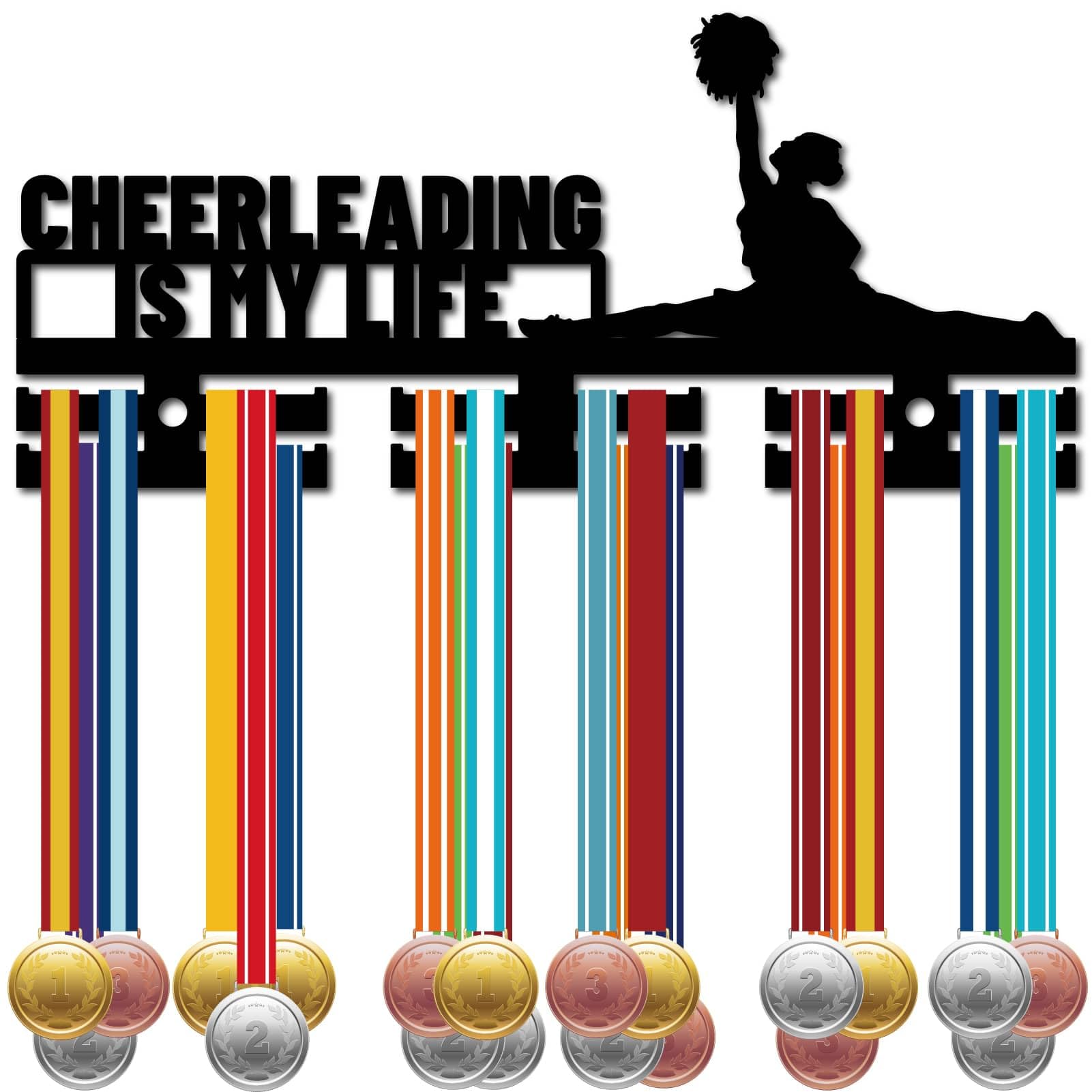 CREATCABIN Cheerleading Medal Hanger Cheer Medal Holder Display Wall Mount Rack Acrylic Frame Hooks Hanging Awards Sports Medal Stand for Holding Up Over 40 Medals Cheerleader Badges 11.4x5.1Inch