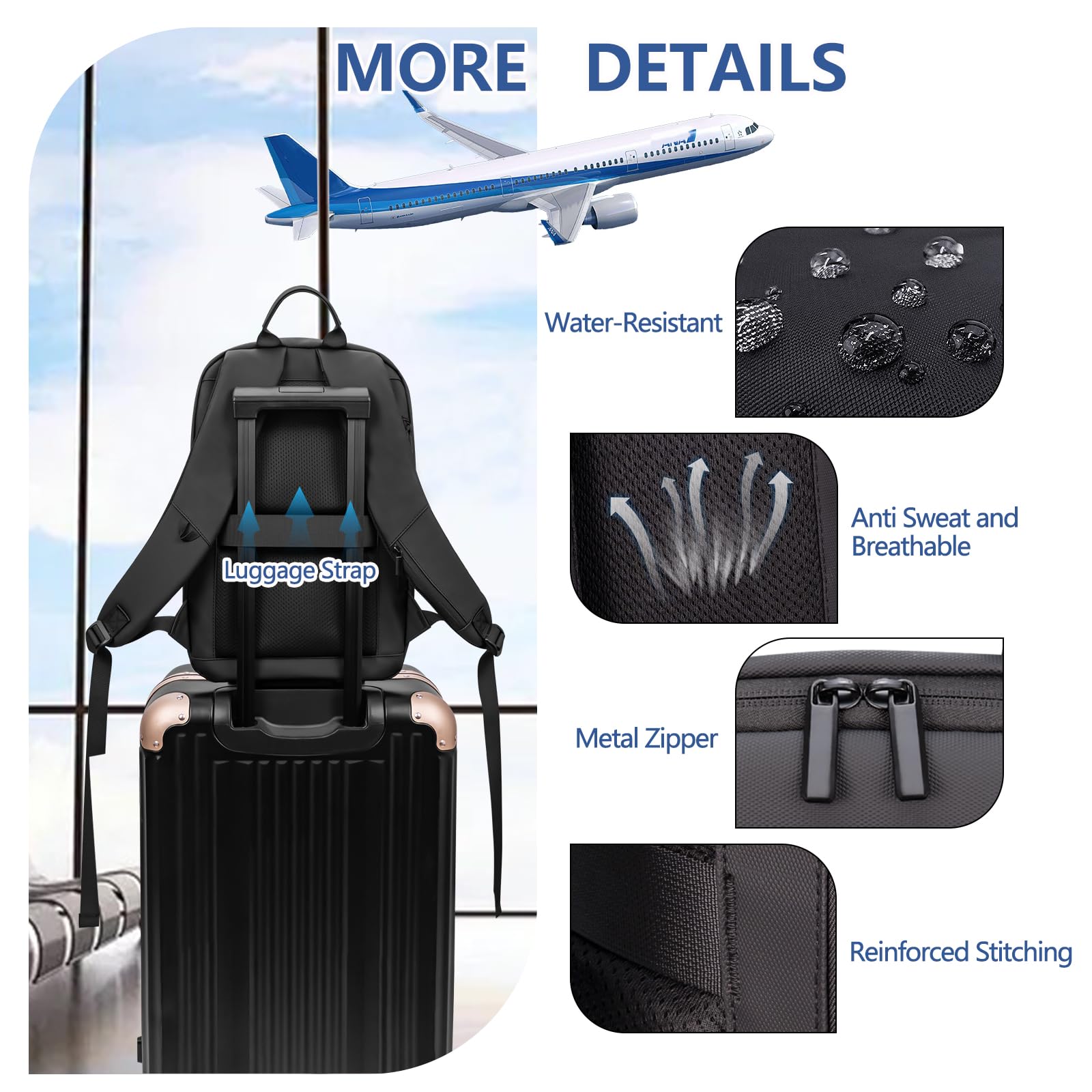 Business Backpack for Men Lightweight Commute Laptop Backpack Anti-Theft Water Resistant Backpack for 15.6 Inch Computer for Daily Office Work with Small Bag (Black)