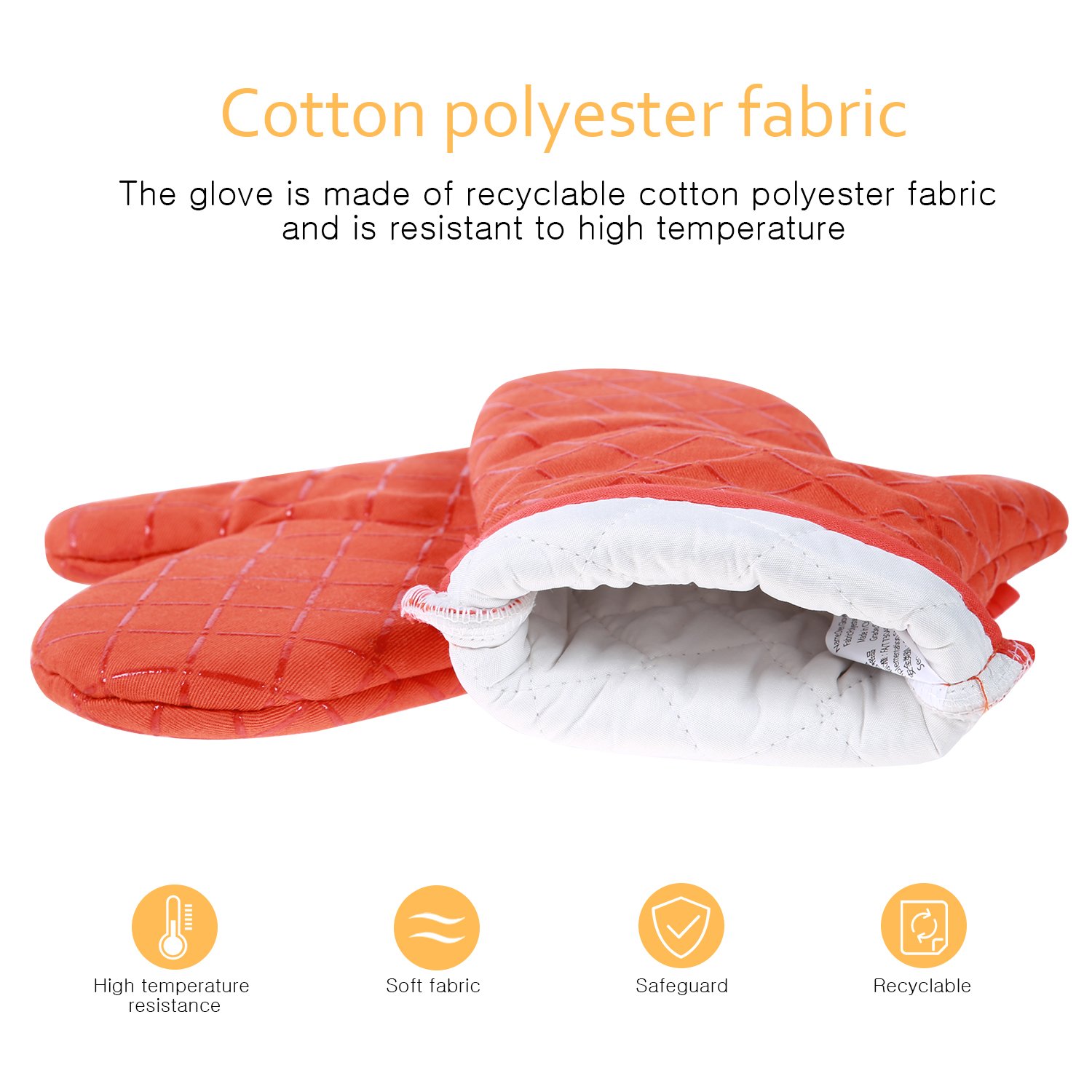 Homever Silicone Oven Mitts, Heat Resistant with Recycled Cotton Infill, Flexibility Non-Slip Kitchen Oven Gloves for Baking and Kitchen (Orange)