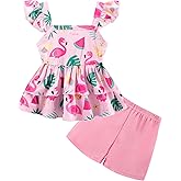 Akyzic Little Girls Summer Short Sets Kids Ruffle Sleeveless Tank Tops and Shorts Clothes Toddler Girls 2Pcs Outfits 2-7T