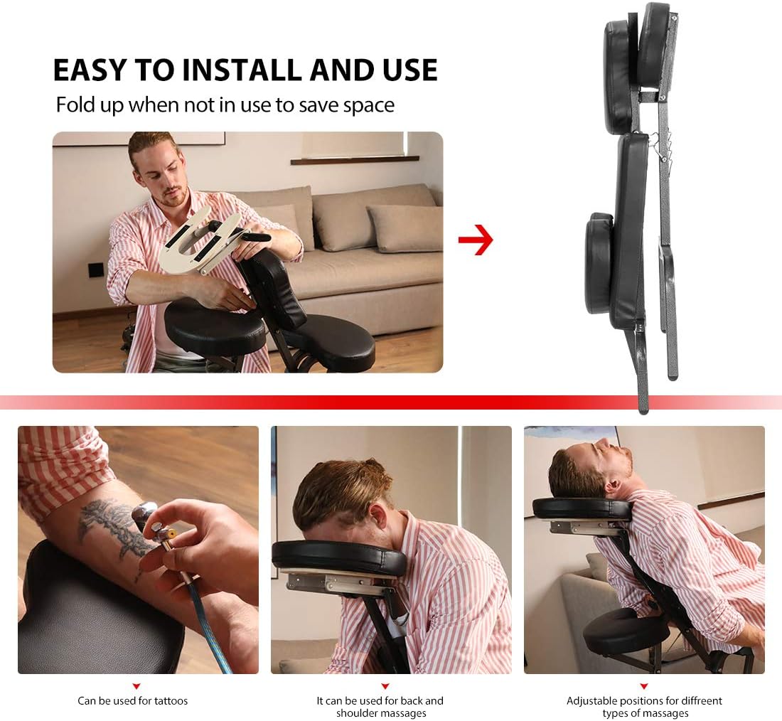 VIVOHOME Folding Massage Tattoo Chair Adjustable Face Cradle Portable Travel Spa Chair with Carrying Bag Black: Kitchen & Dining