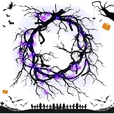Halloween Black Twig Wreath 18 Inch Without Bat | Glitter Branch, With Lights, Spooky Front Door & Wall Decor, Home, Halloween Party, Farmhouse