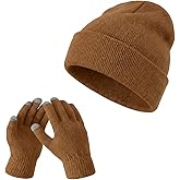 Geyoga Beanie and Touchscreen Gloves Set for Women Men Unisex Winter Knitted Hat Skull Cap Warm Gloves with Knit Fleece Lined