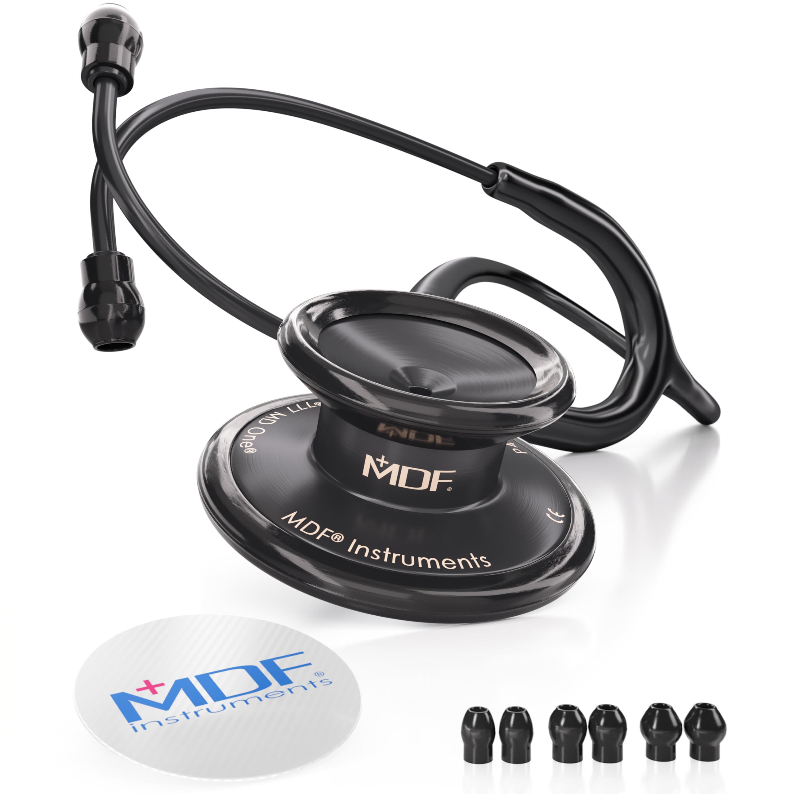 MDF Instruments, MD One Stainless Steel Premium Dual Head Stethoscope, Adult, Black Tube, Black Chestpieces-Headset, MDF777BO — image 1