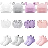 4 Sets Newborn Baby Hat and Mittens Toddler Beanie Cap Non Slip Socks for 0-6 Months