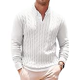 Runcati Mens V Neck Sweater Cable Knit Long Sleeve Casual Ribbed Twisted Pullover Sweaters