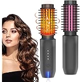 JAMIEWIN Cordless Hair Curling Iron Brush, Travel Hot Straightener Comb Curl Brush, 3-in-1 Portable Curling Iron Cordless Wand, USB Rechargeable Curling Wand-Blush(Gray)