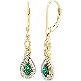 Dazzlingrock Collection 6x4mm Each Pear Lab Created Gemstone & Round White Natural Diamond Swirl Halo Teardrop Lever Back Dangling Drop Earrings for Her in Real Solid Gold