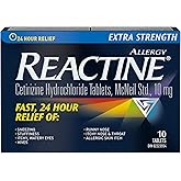 Reactine Extra Strength Antihistamine Tablets - 10mg Cetirizine Hydrochloride - 24 Hour Allergy Relief Medicine - 10 Count MA