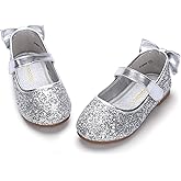 PANDANINJIA Toddler/Little Kid Girl's Angela Dress Mary Jane Ballet Flats Bow Flower Girl Wedding Party Ballerina Flat Shoes