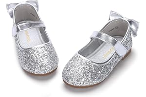 PANDANINJIA Toddler/Little Kid Girl's Angela Dress Mary Jane Ballet Flats Bow Flower Girl Wedding Party Ballerina Flat Shoes